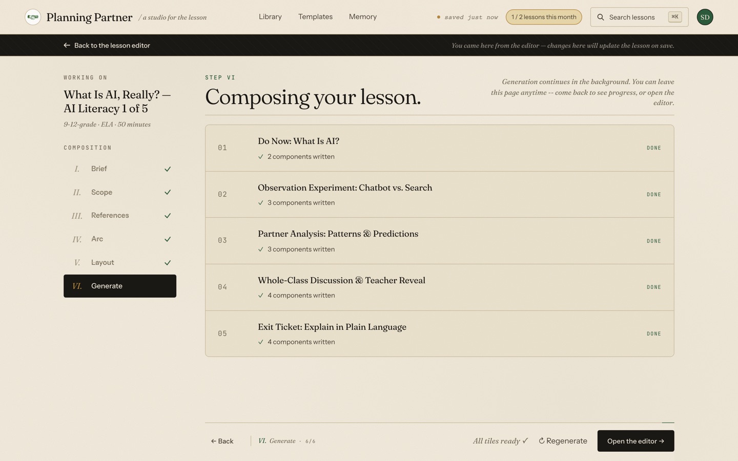 The composing screen — each tile fills in as it's written
